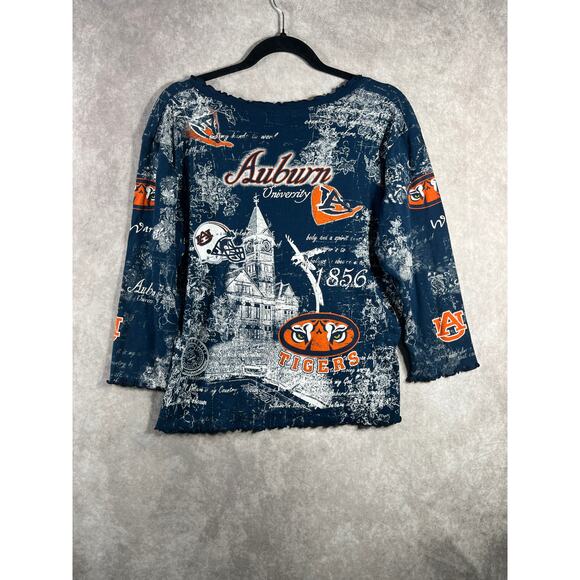 Vintage‎ Michael University Of Auburn Tigers Shirt Womens XL Blue Graphic AOP - Picture 4 of 8